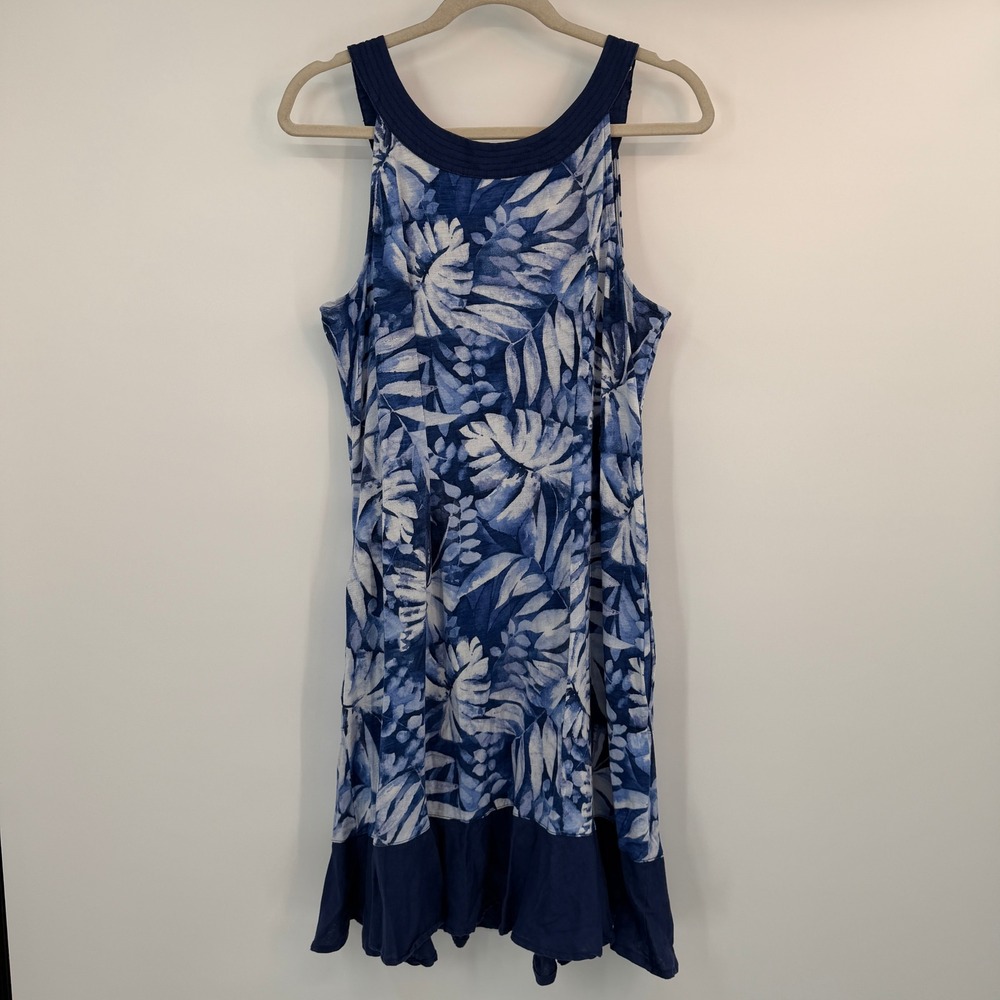 Tommy Bahama Blue Tropical Leaf Print Sleeveless Ruffle Hem Dress Medium Coastal - Picture 6 of 9